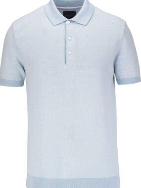 Guide London Light Blue 2 Tone Jacquard Knit Short Sleeve Polo
